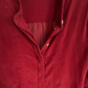 Madewell Red Embroidered Silk Top
